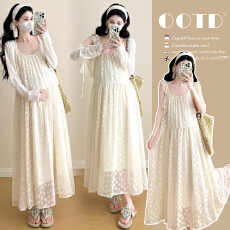 实拍2026春季新款韩版时尚孕妇连衣裙+开衫