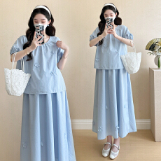 批发实拍 2026 <b class='q'>夏季</b>新款韩版时尚减龄<b class='q'>套装</b>孕妇上衣+调节扣半身裙