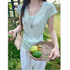 批发蛀虫布 春夏款韩系微透纯欲感轻薄氧气感T恤女清爽气质短袖上衣