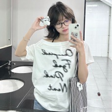 批发【官图 】220克40支1×1酷丝棉 设计感露肩女辣妹印花斜肩<b class='q'>T</b>恤