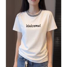 批发21支100棉 韩系复古字母刺绣短袖t恤女新款夏季设计感宽松上衣