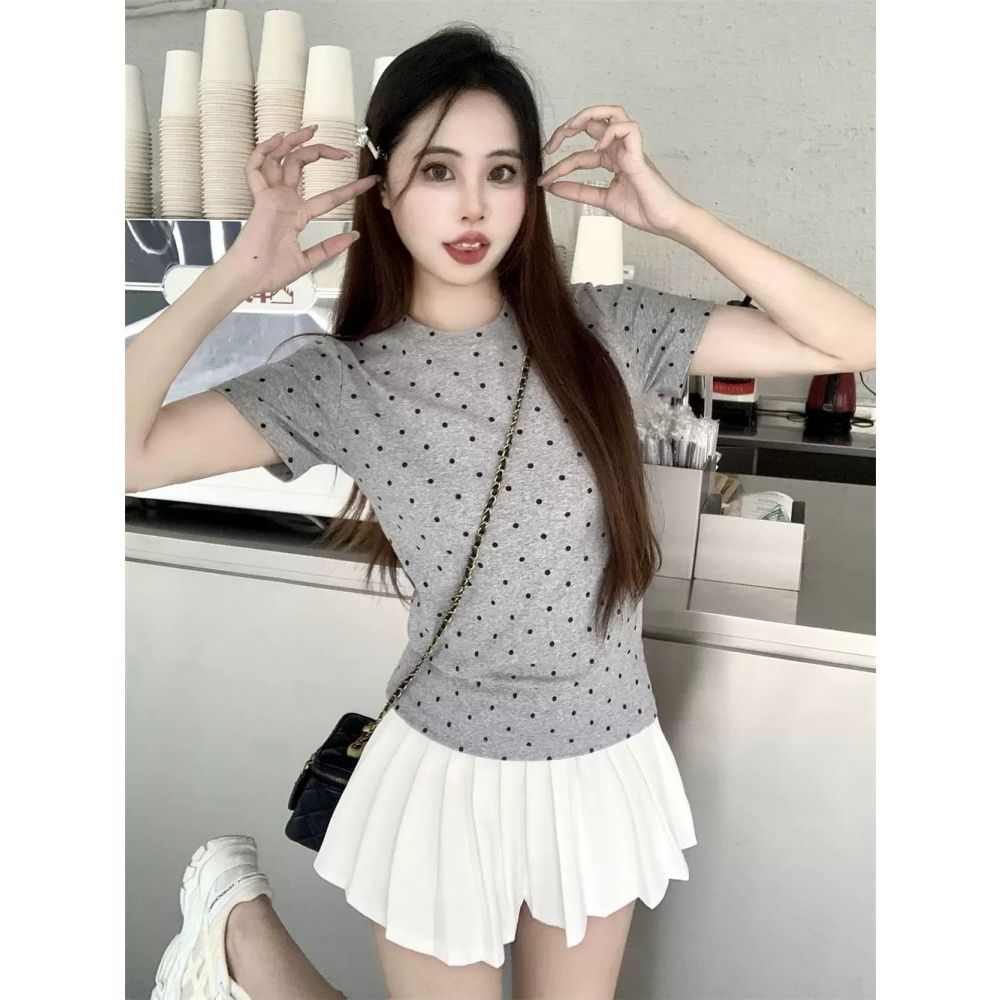 220 그램 40 1 1 순면 한 부서 새로운 패션 라운드 넥 도트 무늬 반팔 공란 에디션 맨위 이후 패키지 칼라