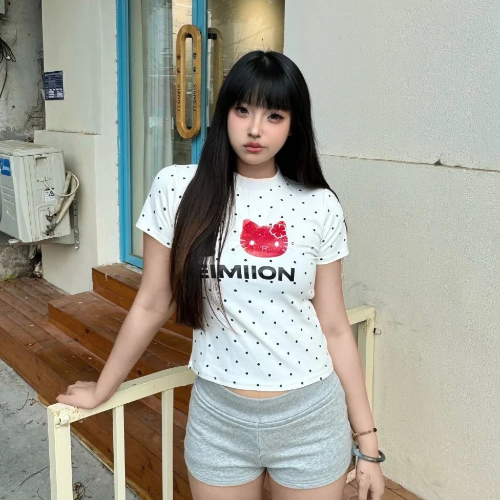 220 그램 40 1 1 순면 한 부서 새로운 패션 디자인 센스 라운드 넥 도트 무늬 프린트 반팔 맨위