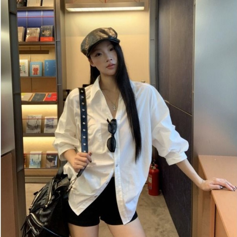 원본 품질 화이트 여성 셔츠 봄 착용 가져 가라. 프랑스식 맨위 루즈핏 디자인 센스 고급 센스 셔츠