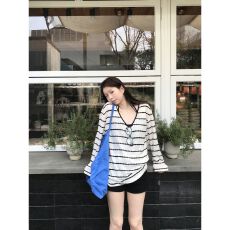 批发【原版色织条】防晒罩衫女夏季穿搭超火减龄<b class='q'>长袖</b>t恤条纹针织上衣