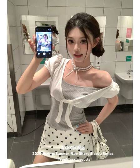 무료 자르다 프랑스식 화이트 페이크 레이어드 부서 매듭 도트 무늬 패치워크 반팔 티셔츠 반팔 여성 여름 슬림해 보이는 맨위