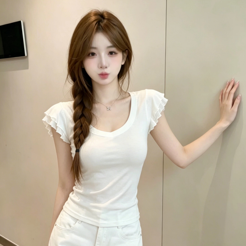 40 사람들 면 브이넥 솜씨 아름다운 여성 여름 몸매 가꾸기 슬림해 보이는 섹시함 순수한 욕망 품격 맨위
