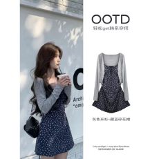 批发【高弹螺纹+防晒布】碎花吊带<b class='q'>连衣裙</b>带胸垫裙子夏季配开衫小个子
