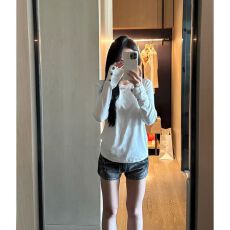 批发德绒螺纹270g】秋季穿搭纽扣长袖t恤女内搭打底衫慵懒风显瘦上衣