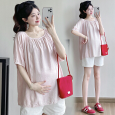 批发<b class='q'>夏</b>季新款孕妇装花边小清新宽松时尚气质小个子上衣显瘦圆领短款潮