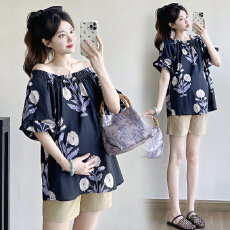 批发2025<b class='q'>夏</b>季新款孕妇装纯棉泡泡袖碎花小清新收腰显瘦小个子连衣裙潮