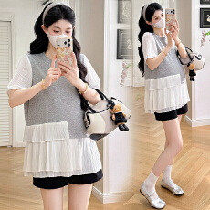 实拍2026夏季新款纯棉针织压褶孕妇装设计感圆领时尚宽松百搭潮妈