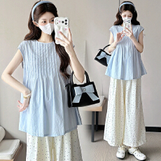 批发实拍2026孕妇<b class='q'>装</b>夏季简约清新时尚新款宽松潮妈大码波点<b class='q'>裤</b>两件套潮