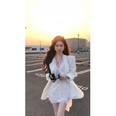 批发假两件<b class='q'>蕾丝</b>拼接v领西装外套女2025百搭小西服连衣裙两件套