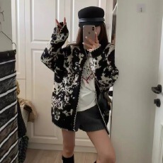 批发韩系慵懒感拼色翻领针织<b class='q'>开衫</b>女2025秋冬新款气质<b class='q'>镂空</b>百搭毛衣外套