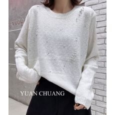 批发<b class='q'>欧洲站</b>2025冬季<b class='q'>新款</b>重工烫钻钉珠装饰圆领长袖彩色保暖针织衫毛衣