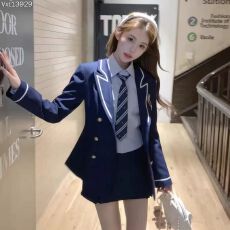 批发2025新款高级学院风套装女秋季<b class='q'>西装外套</b>高腰半身裙收腰衬衫三件套