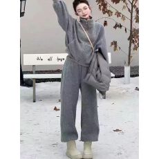 批发<b class='q'>欧洲站</b>卫衣<b class='q'>套装</b>女2025冬季新款直筒裤休闲慵懒风加厚两件套欧货