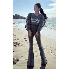 批发休闲运动风两件套<b class='q'>女</b>2026春季新款字母印花V领<b class='q'>卫衣</b>+高腰微喇裤