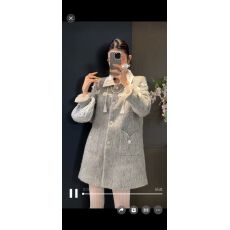 批发2025新款<b class='q'>秋</b>冬韩版宽松灰色加厚重工保暖毛呢外套女中长款呢子大衣