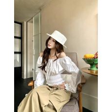 批发法式方领系带收腰喇叭袖雪纺衫女春<b class='q'>装</b>短款<b class='q'>衬衫</b>休闲<b class='q'>裤</b>两件套