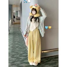 批发韩系慵懒风格子<b class='q'>衬衫</b>女小众长袖薄款上衣服背心休闲<b class='q'>裤</b>三件套