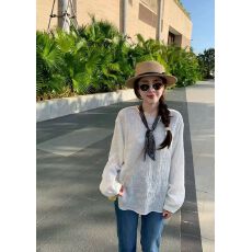 批发设计感提花刺绣白色长袖衬衫女春季新款<b class='q'>胖</b><b class='q'>mm</b>宽松显瘦气质上衣