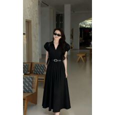 批发2026夏季<b class='q'>新款</b>V领花苞短袖修身显瘦赫本风气质韩版连衣裙配腰带