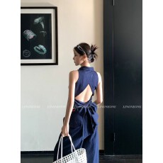 批发老钱调性 露背系带牛仔背心原色<b class='q'>宽松</b>阔腿长裤套装