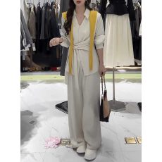 批发气质时尚衬衫套装春秋慵懒宽松时尚休闲防晒衣阔腿裤三件套