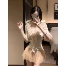 批发法式千金风荷叶边V领<b class='q'>上衣</b><b class='q'>网纱</b>蓬蓬裙2026夏季新款小个子辣妹套装