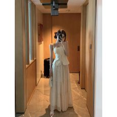 批发法式千金套装裙女夏季亚麻花朵吊带上衣<b class='q'>雪纺</b>提花长半裙<b class='q'>两件套</b>