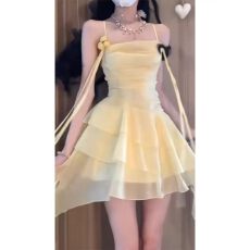 批发法式性感风飘带网纱吊带<b class='q'>连衣裙</b>甜美<b class='q'>高腰</b>修身荷叶边显瘦荡领包臀裙