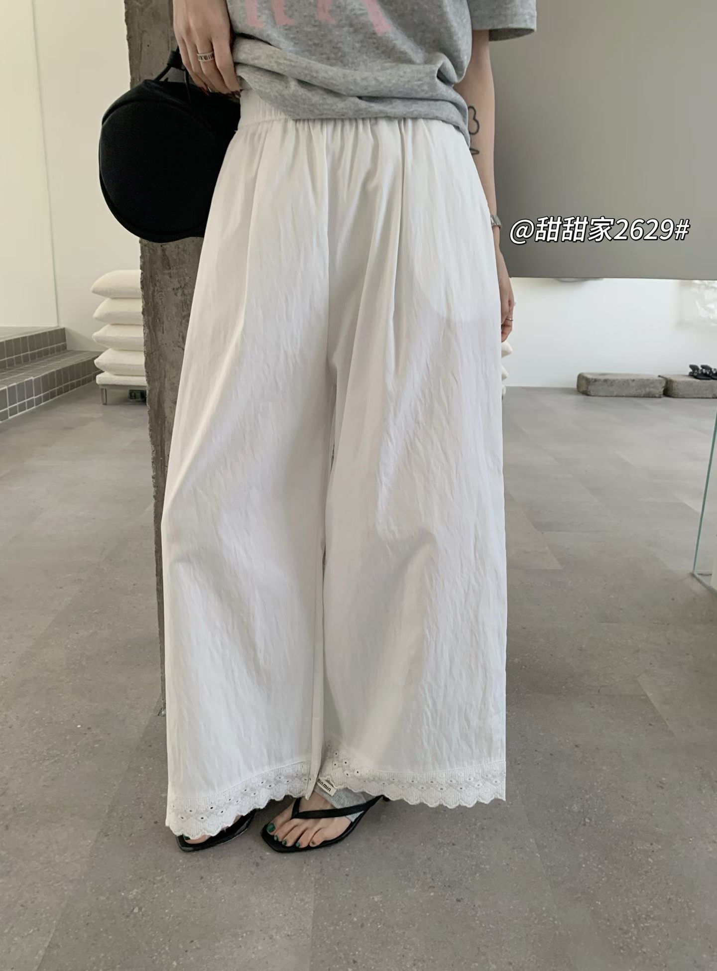 실사 느긋한 레이스 조각 레이스 와이드 레깅스 바지 2026 봄 여름 새로운 루즈핏 슬림해 보이는 캐주얼 바지