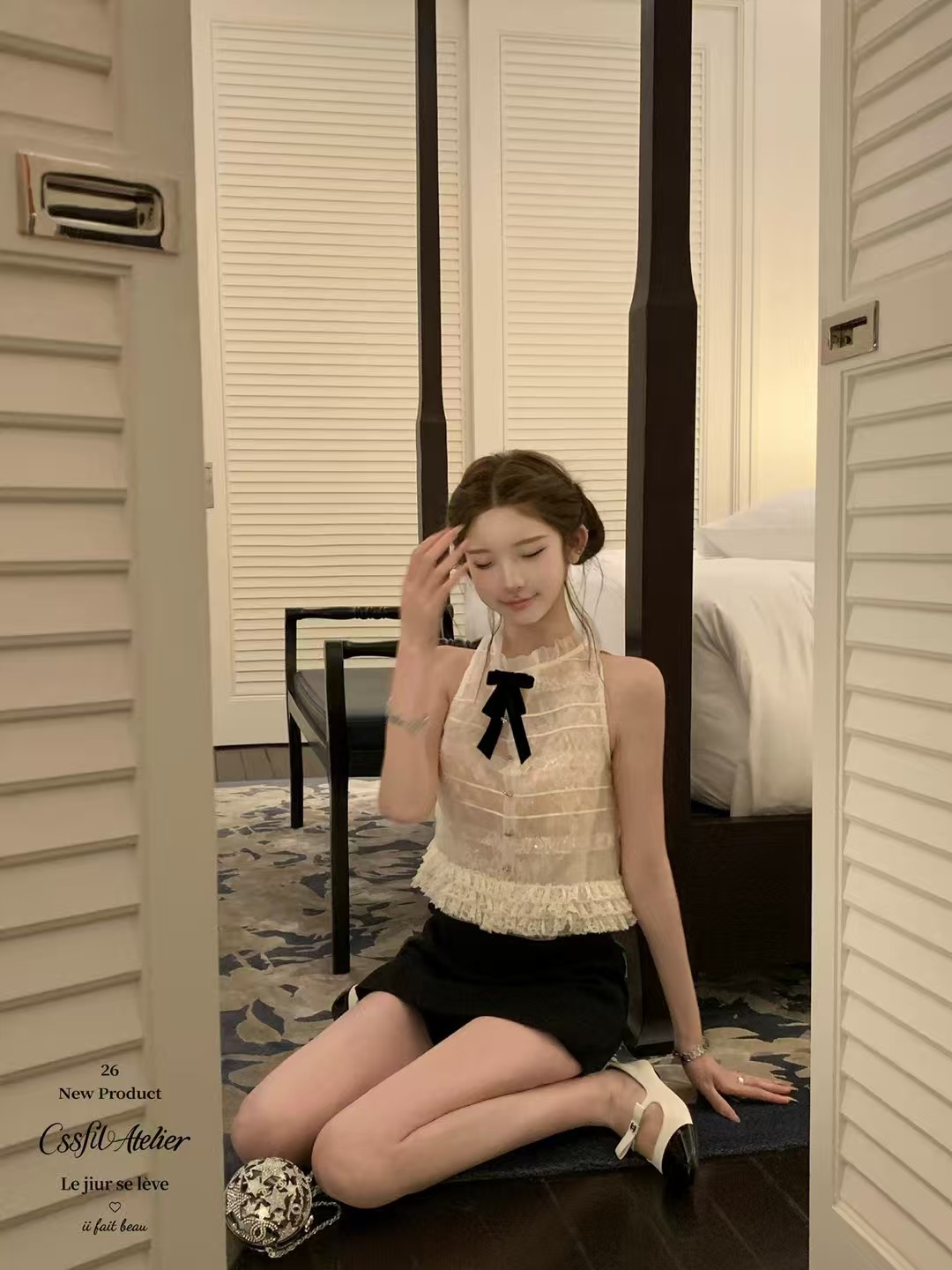 다중 레이어 좋은 플래시 유럽 오간자 벨벳 나비 매듭 민소매 맨위 미니 스커트 세트