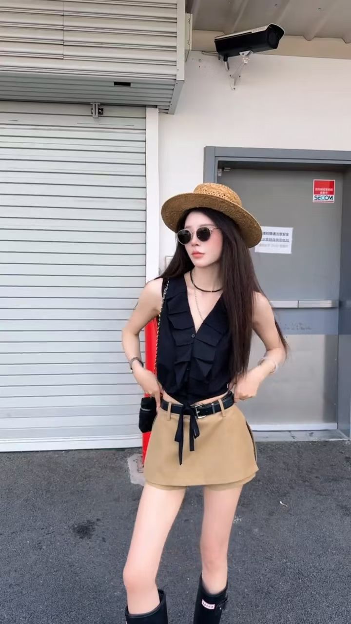 켜기 새로운 초여름 목이버섯 연주 중 Pleat V넥 밑단 펌프 로프 한 부서 다용도 여성 이해하지 마라. 따옴표 투피스 세트