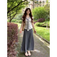 批发新款美式潮牌修身辣妹V领上衣+披肩+松紧腰<b class='q'>半身裙</b>3件套