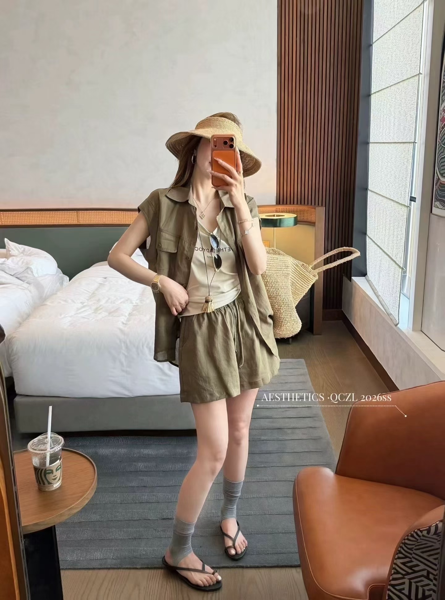 빛 요리 한 미니멀리즘 바람 반팔 셔츠 아마 세트 여성 여름 새로운 느슨함 센스 루즈핏 슬림해 보이는 반바지 3종 세트