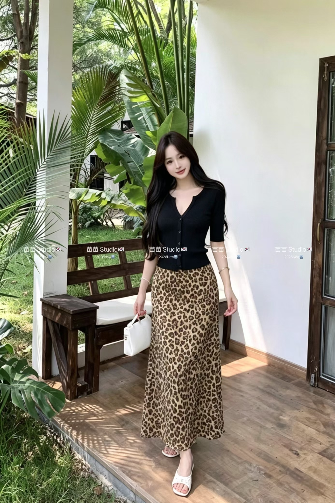 다시 차가운 다시 바람의 소리 여성 의류 세트 빛 럭셔리 고급 센스 여성 검정색 반팔 티셔츠 레오파드 무늬 반신 스커트 투피스 세트