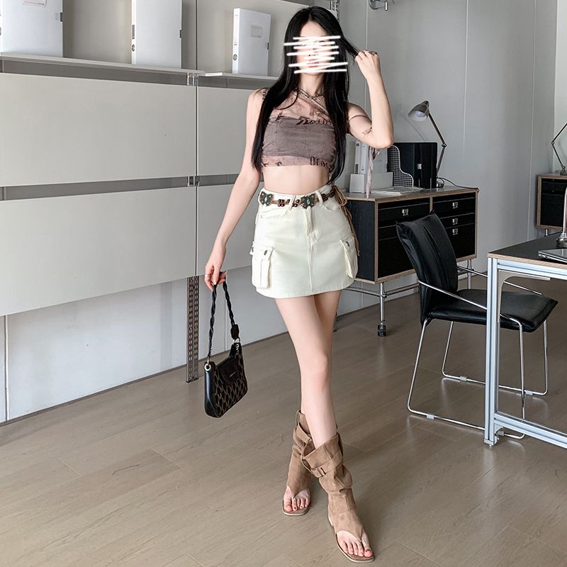 실사 미니 스커트 여성 데님 워크웨어 한 마디 3 차원 주머니 리프트 엉덩이 핫걸