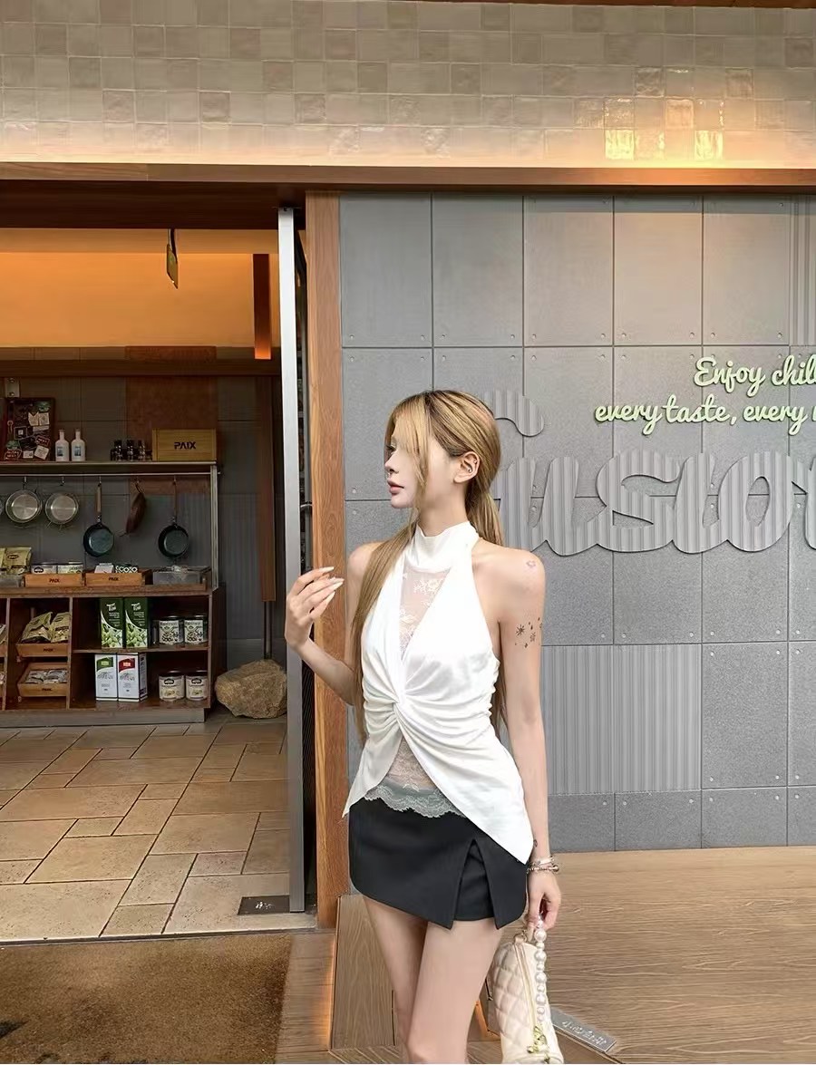 여름 다용도 핫걸 디자인 Chic 캐미솔 몸매 가꾸기 V넥 행침 목 스타일 전반 치마 투피스 세트