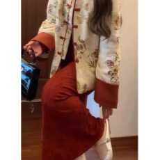 批发新中式国风立领盘扣织金提花加棉外套加厚改良<b class='q'>旗袍</b>冬季两件套套装