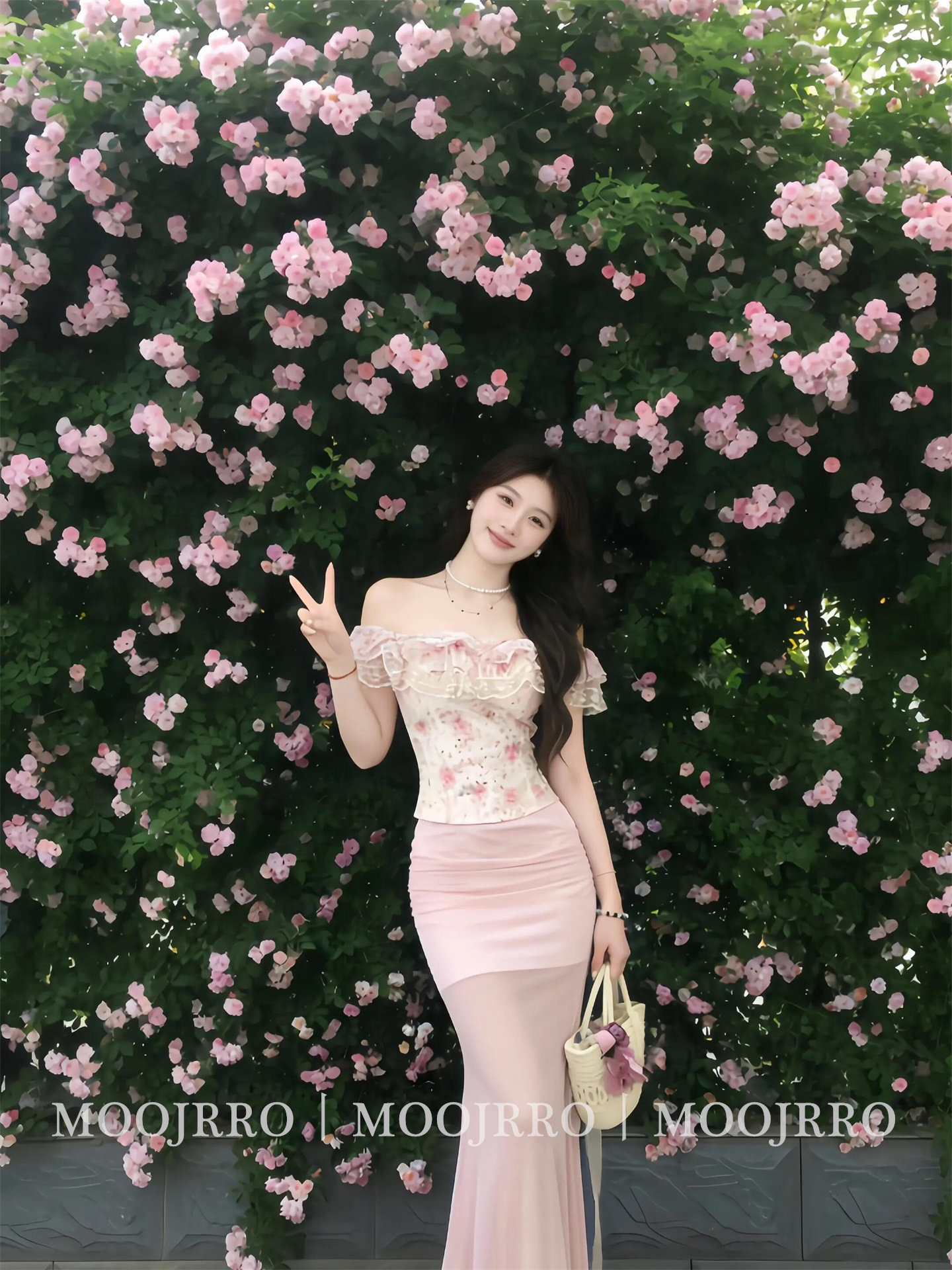 부드러운 바람 품격 아름다운 오프숄더 꽃무늬 셔츠 여름 새로운 핫걸 바람 쇼트 스타일 맨위 인어 꼬리 스커트