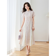 批发实拍2026女夏季新款新中式国风改良旗袍高级感蕾丝拼接连衣裙