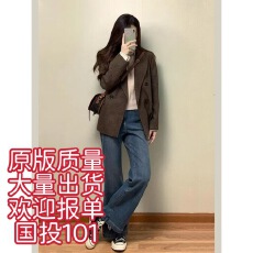 批发人字纹西装毛呢外套女装冬季大码胖mm韩系复古时髦高级感呢子大衣