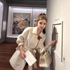 批发早安樊樊art gallery羊绒大衣90羊毛10羊绒皮袢双面毛呢外套