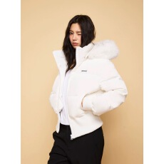 批发GNEMOAH短款大毛领连帽<b class='q'>羽绒服</b>90白鸭绒<b class='q'>女</b>收腰显瘦高级感加厚外套