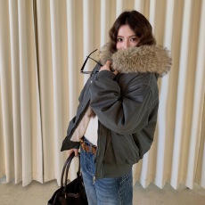 批发派克服短款羽绒棉服<b class='q'>女</b>仿兔毛大毛领连帽棉衣2025冬外套美式复古