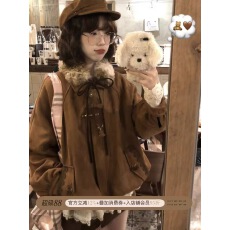 批发ALITTLE 乱糟糟“日杂感叠穿”毛毛领vintage感花夹棉苞外套