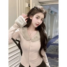 批发CallmeEar//波点少女甜美绑带长袖T恤女冬季<b class='q'>修身</b>内搭上衣